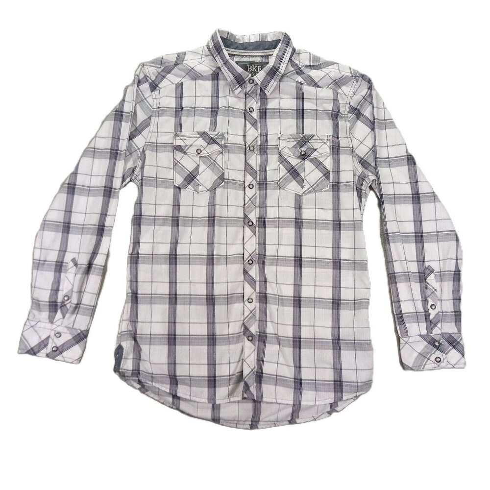 BKE Pearl Snap Shirt Men XL Standard Fit Gray Plaid Western Long Sleeve